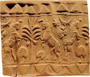 Một con dấu Babylon khắc hình bò và cây có niên đại từ khoảng năm 1595-1200 TCN. Louvre, Paris. Ảnh: Erich Lessing/Album.