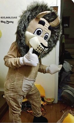 Mascot Sư Tử vàng rực làm chủ buổi sinh nhật bé trai.jpg