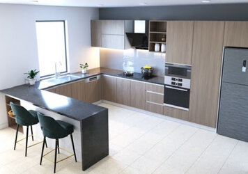 Không gian phòng bếp chung cư hiện đại, gọn gàng, ánh sáng tự nhiên đẹp