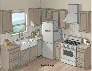 Sơ đồ bố trí tam giác vàng trong thiết kế bếp chung cư