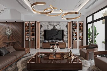 Thiết kế căn hộ cao cấp với gỗ óc chó sang trọng