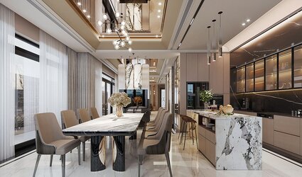 Thiết kế căn hộ cao cấp với phòng bếp sang trọng