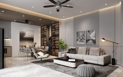 Bố trí phòng khách liền bếp thông minh cho căn hộ chung cư 90m2