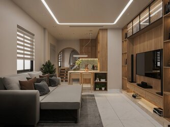 Phòng bếp liên thông phòng khách