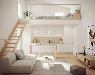 Thiết kế căn hộ studio 35m2 có gác lửng đẹp