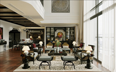 Thiết kế nội thất chung cư 105m2 phong cách indochine