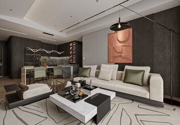 Phòng khách chung cư 77m2 phong cách Modern Luxury sang trọng