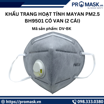 Khẩu trang than hoạt tính MAYAN PM2.5 BH9501 có van (2 cái) 